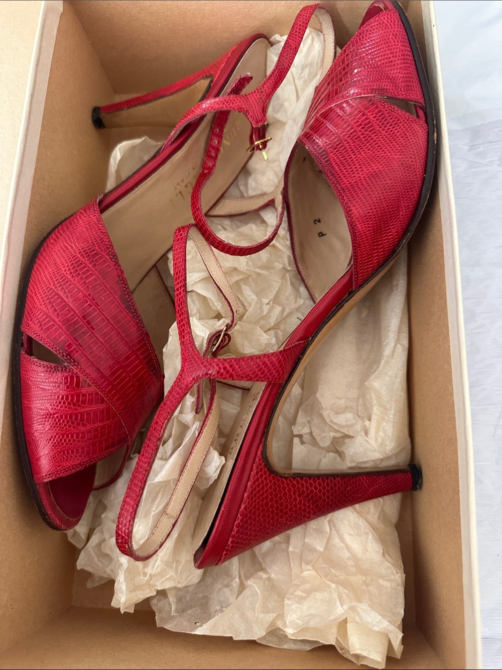 Vintage Bruno Magli Red Lizard Slingback 9N